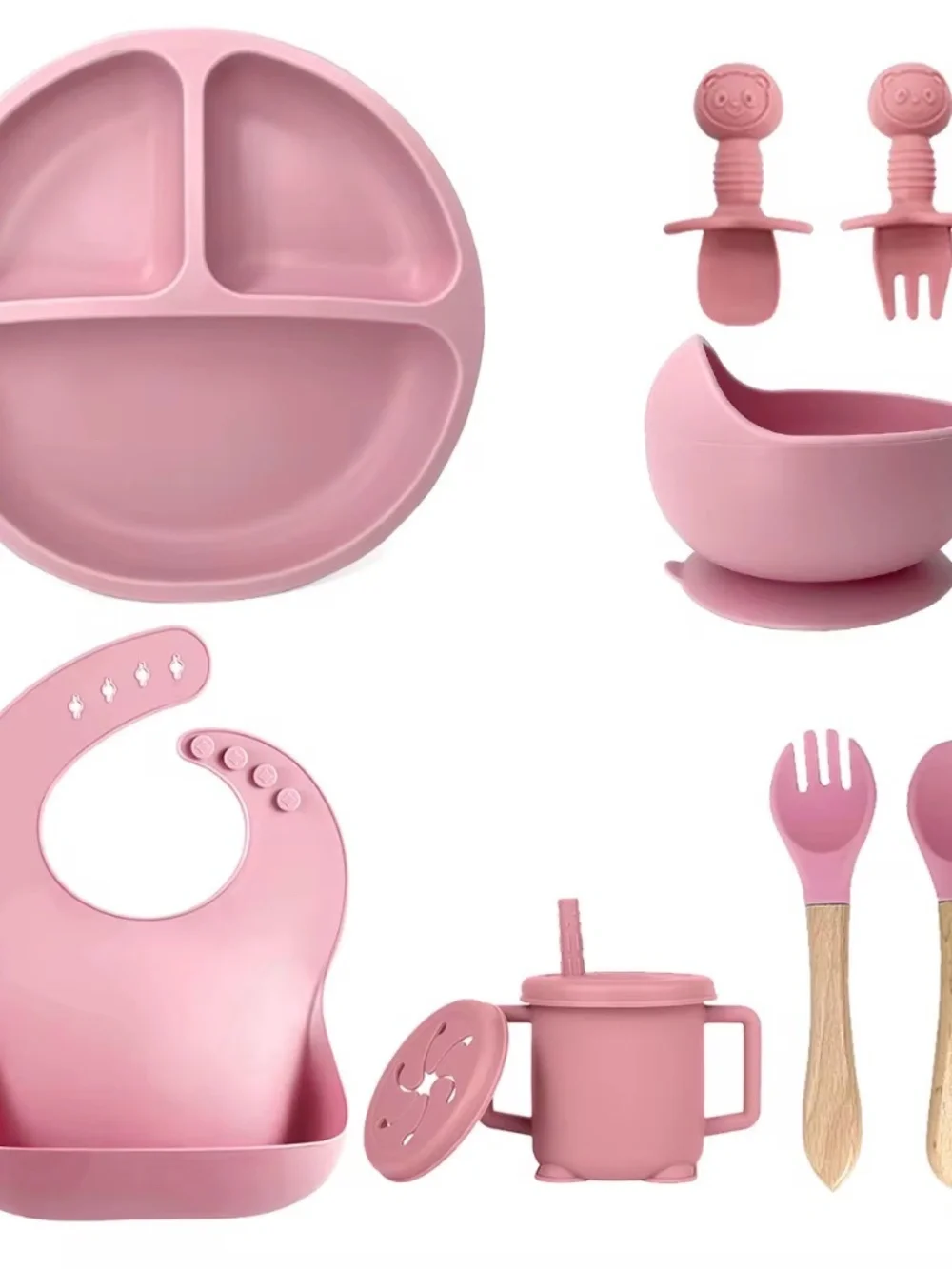 100% Silicone Baby Feeding Set, BPA Free Baby Dishes 9 PCS Set - Choose color